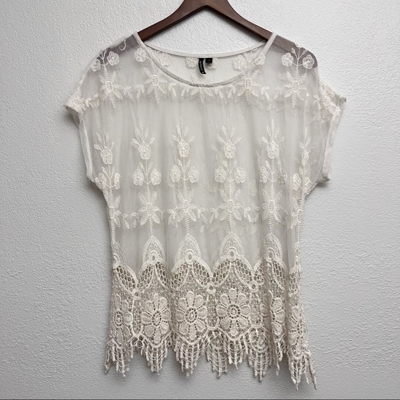 HeartSoul Tops - heart soul boho eyelet Lace Embroidered Short Sleeve Top XL